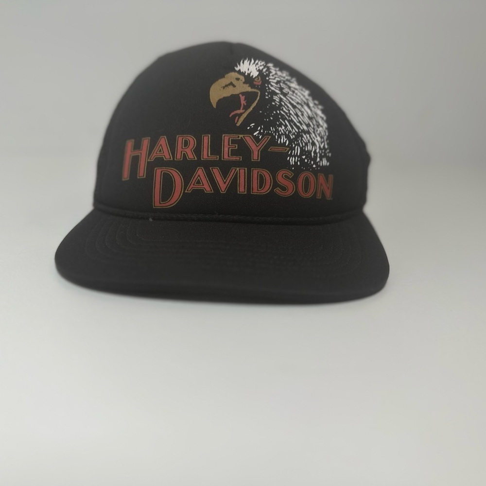 RARE Vintage 70s 80s Harley Davidson Brand Snapback Hat OSFA Trucker Eagle Cap